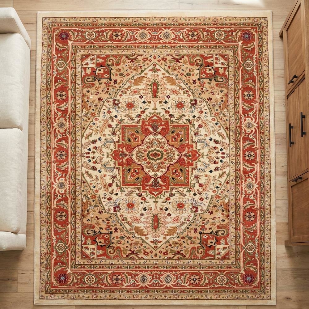 Ivory and Rust Area Rug with Power Loomed Polypropylene Pile and Jute Backing. Picture 3