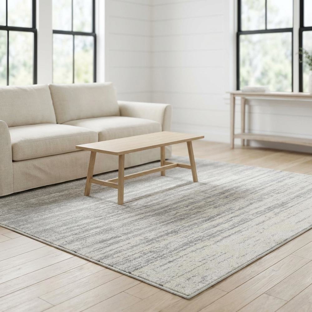Ivory and Silver Square Area Rug with Power Loomed Polypropylene Pile. Picture 2
