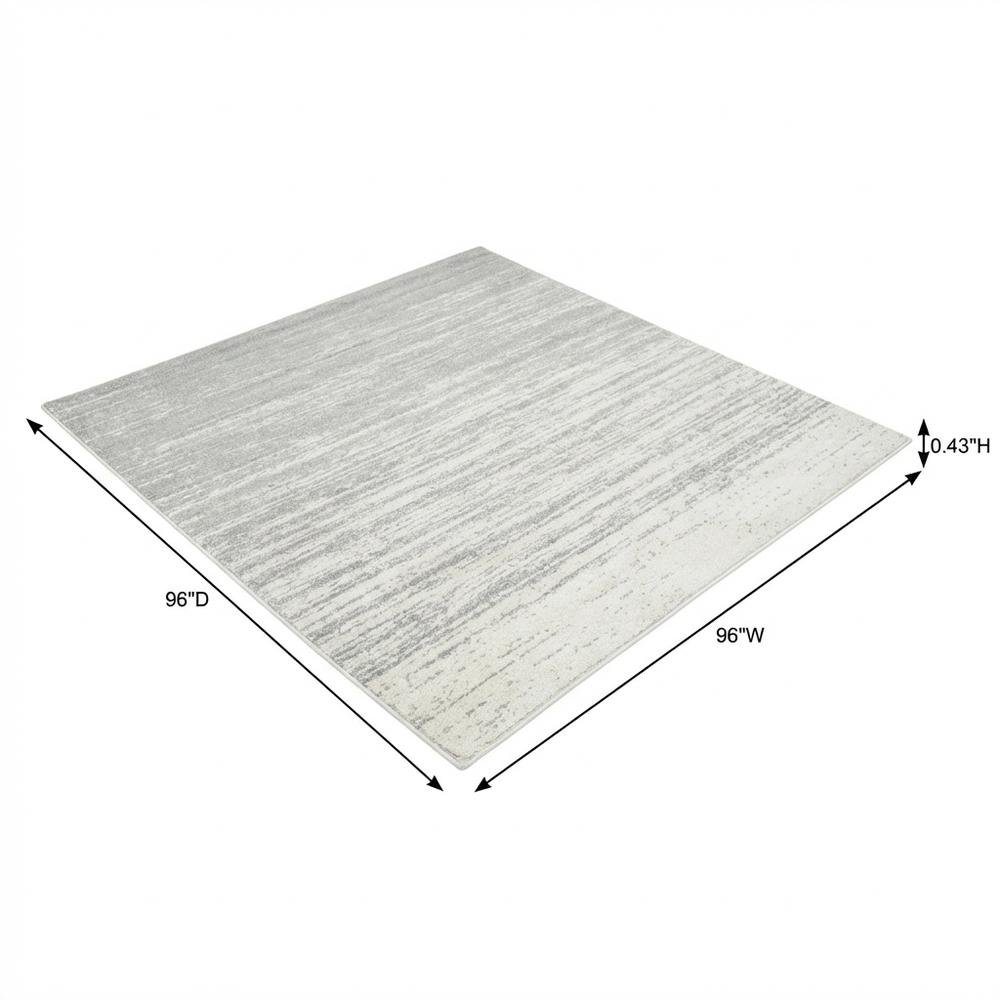 Ivory and Silver Square Area Rug with Power Loomed Polypropylene Pile. Picture 7