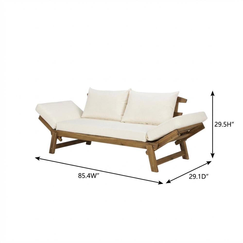Outdoor Daybed With Acacia Wood Frame And Polyester Cushion For Relaxing. Picture 7