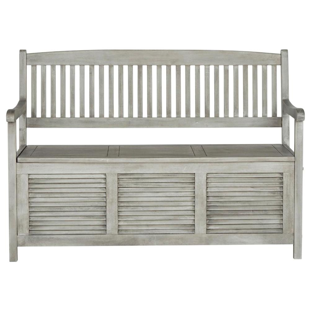 Outdoor Storage Bench In Grey Acacia With Galvanized Steel Frame. Picture 4