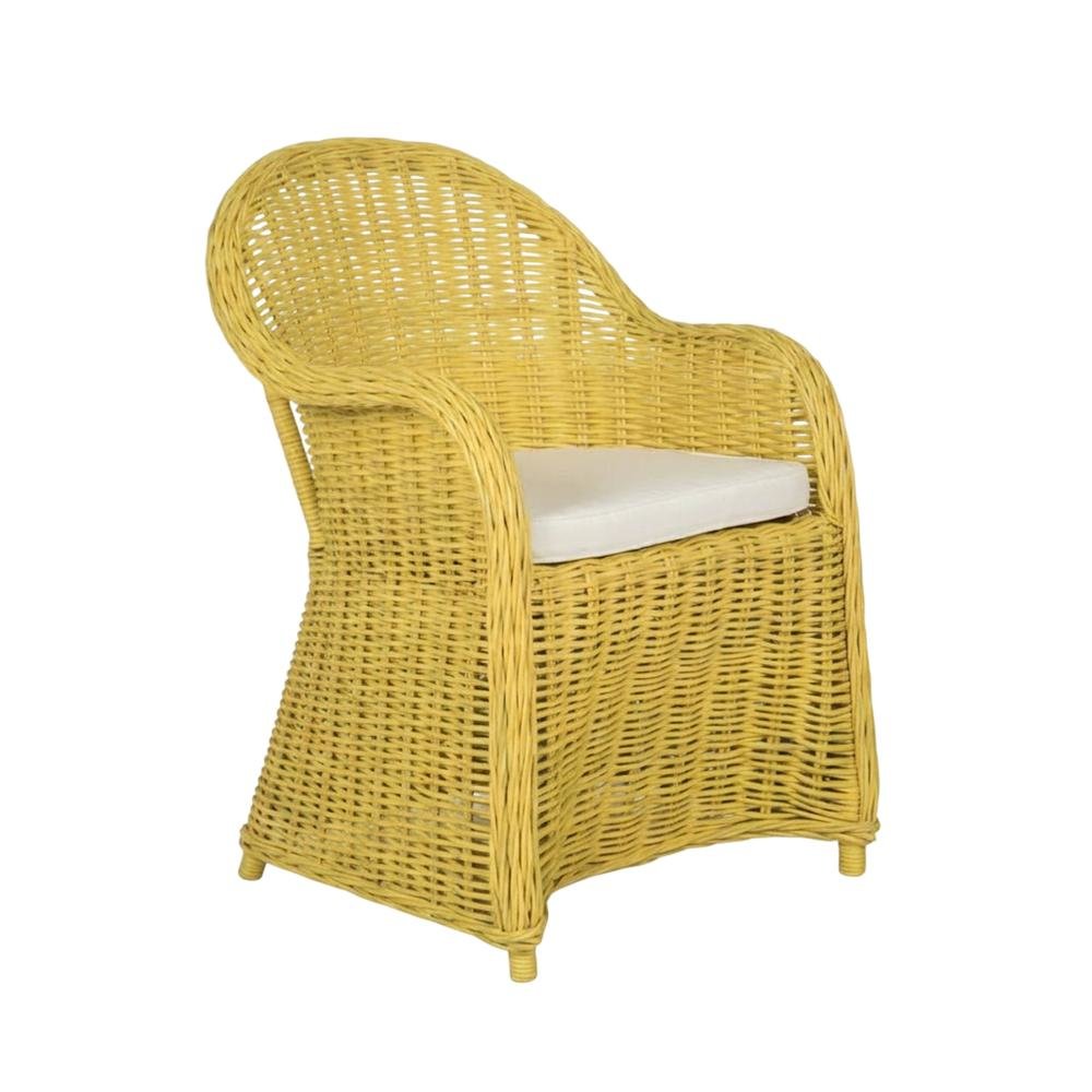 Outdoor White Rattan Wicker Club Chair With Armrests And Cushioned Seat. Picture 1
