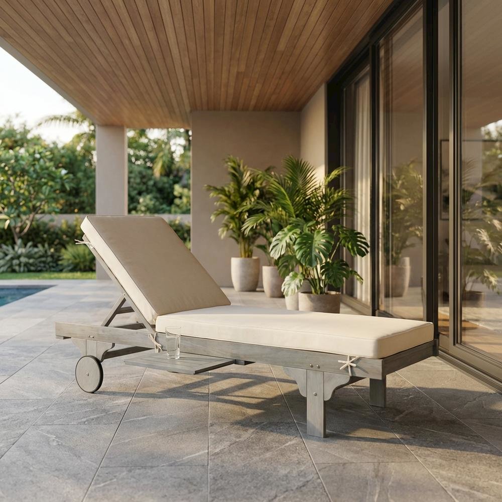 Modern Grey Outdoor Lounge Chair With Side Table And Foam Cushion. Picture 2