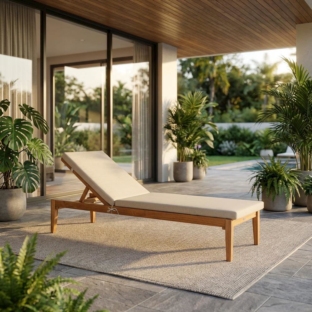Outdoor Sunlounger with Brass Metal Frame and Polyester Cushion. Picture 2