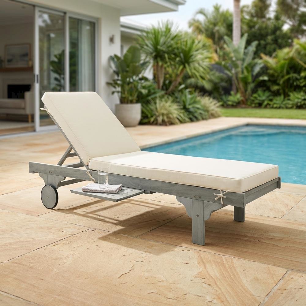 Modern Grey Outdoor Lounge Chair With Side Table And Foam Cushion. Picture 3