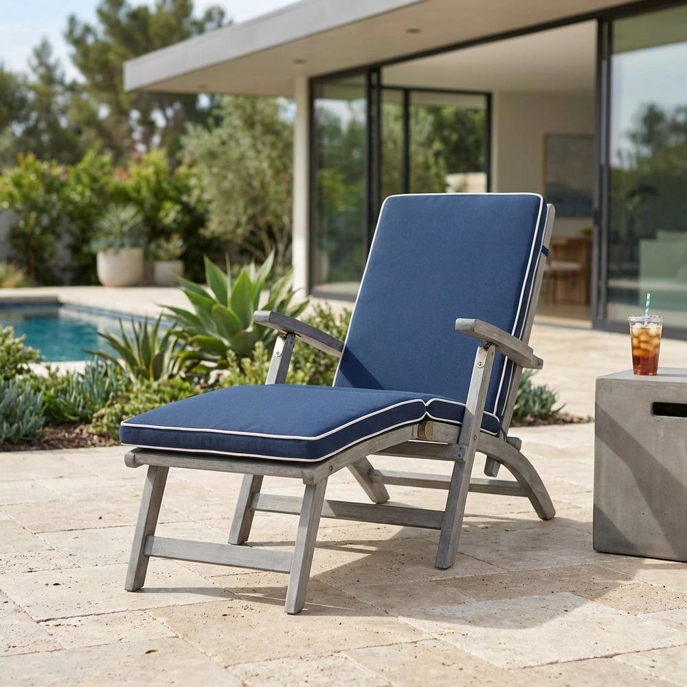 Outdoor Lounge Chair In Grey Acacia, Foam Cushion, Silver Galvanized Steel. Picture 3