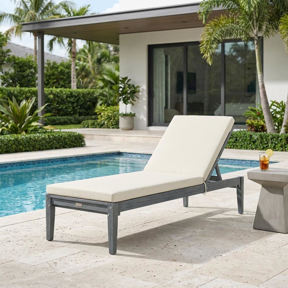 Grey Acacia Sunlounger with Aluminum Frame and Polyester Cushion for Outdoor. Picture 3
