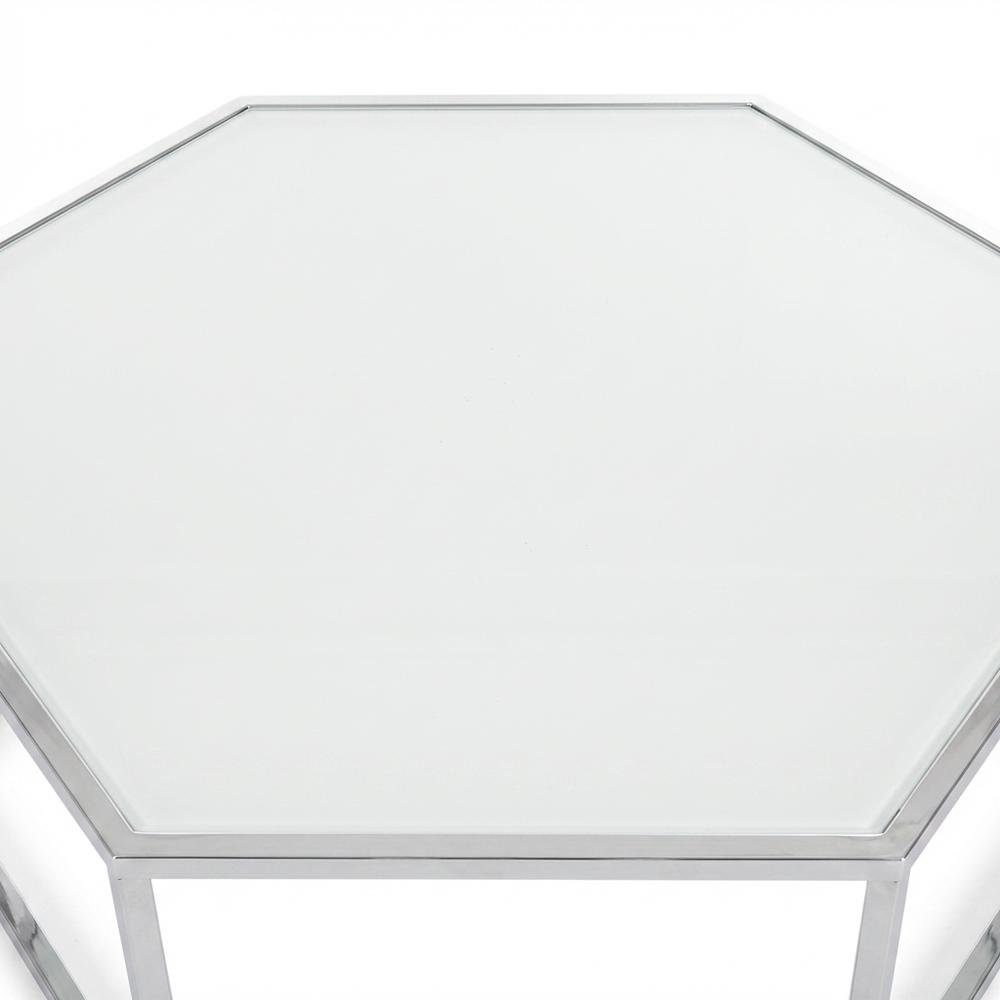 Chrome and Glass Coffee Table with Metal Frame and Modern Design. Picture 5