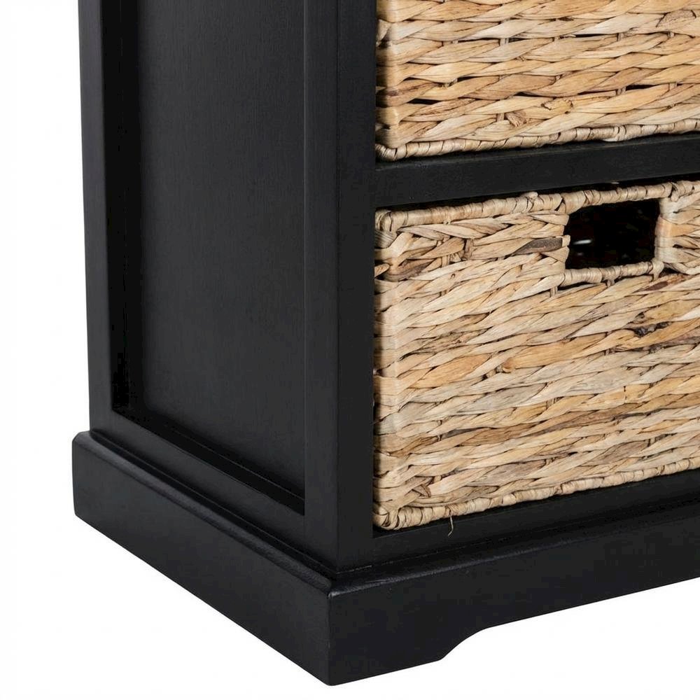 Black 5-Tier Wicker Basket Storage Tower, Wood Frame, Vertical Design. Picture 5
