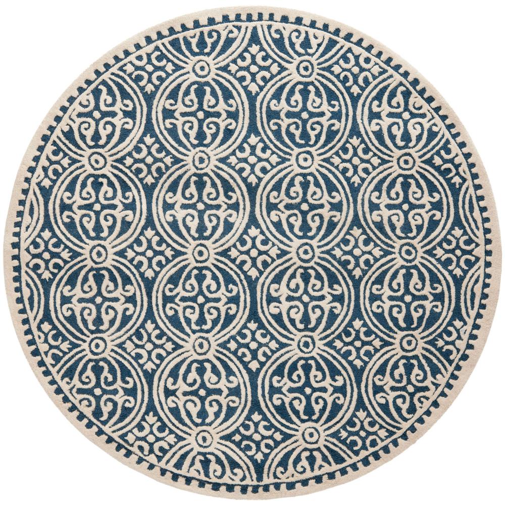 CAMBRIDGE, NAVY BLUE / IVORY, 9' X 9' Round, Area Rug. Picture 1