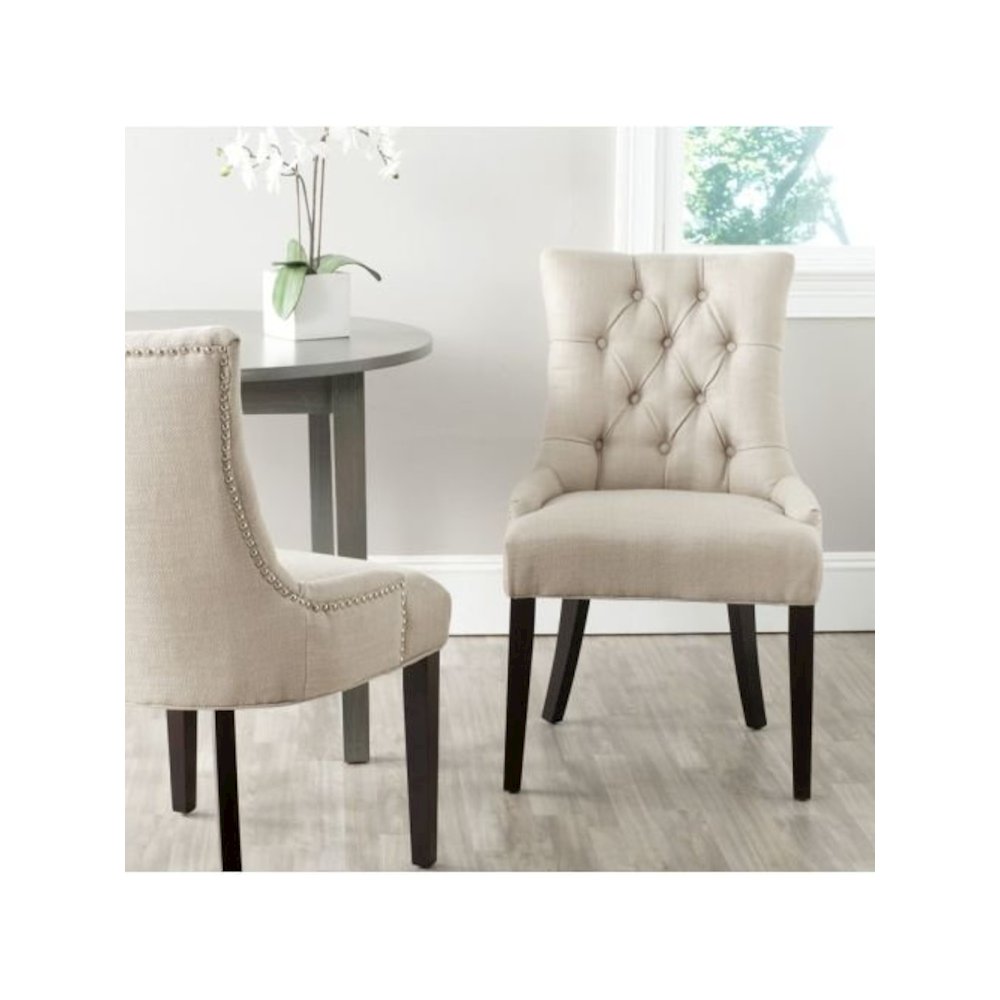 ABBY 19''H TUFTED SIDE CHAIRS (SET OF 2) - BRASS NAIL HEADS. Picture 10