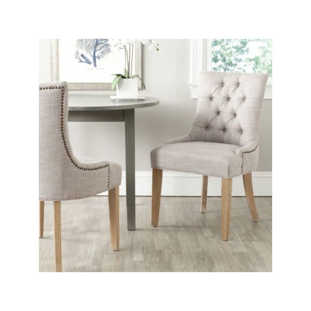 ABBY 19''H TUFTED SIDE CHAIRS (SET OF 2) - BRASS NAIL HEADS. Picture 6