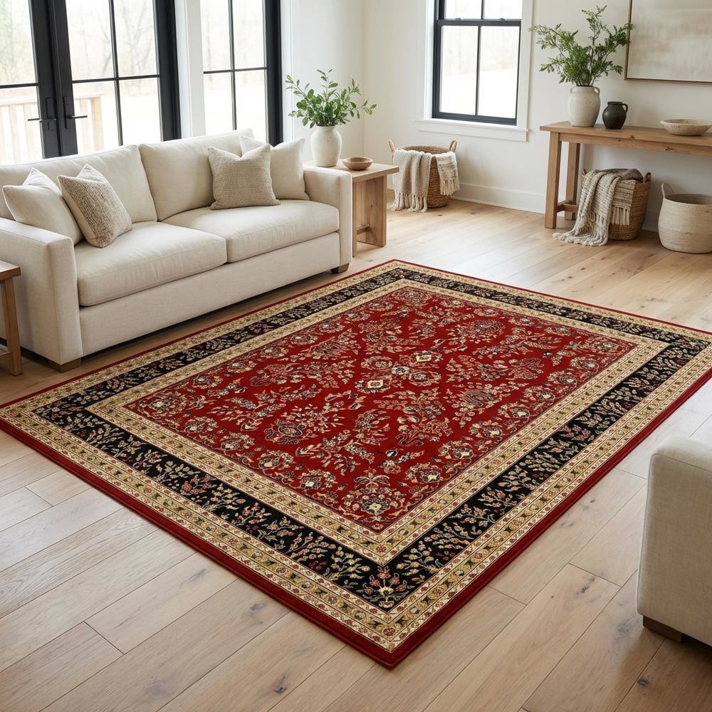 Red and Black Area Rug with Power Loomed Construction and Jute Backing. Picture 3