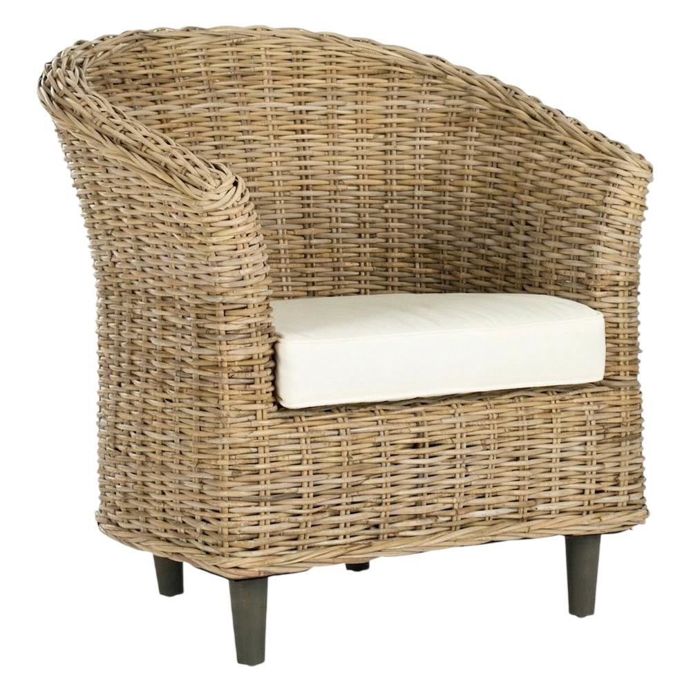 Outdoor Rattan Barrel Chair With Foam Cushioned Seat And Armrest. Picture 1