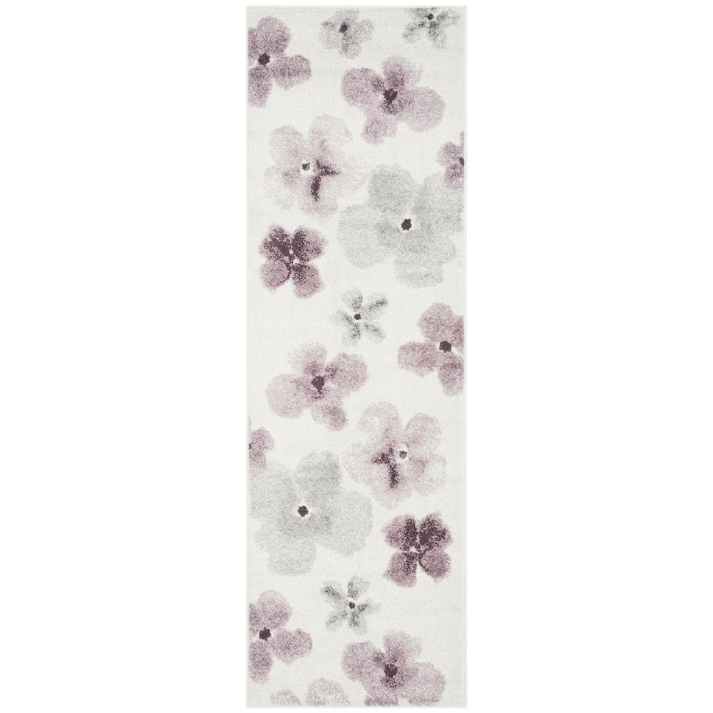 Ivory and Purple Area Rug with Power Loomed Polypropylene Pile Runner Style. Picture 4