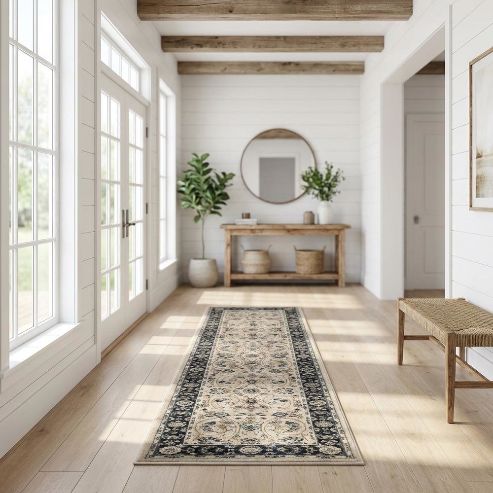 Light Beige / Anthracite Area Rug with Power Loomed Polypropylene Construction. Picture 2