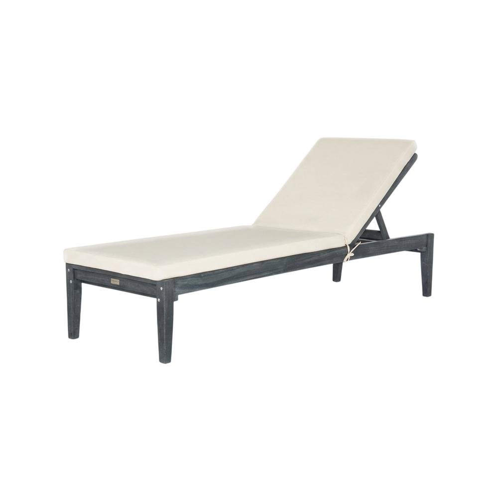 Grey Acacia Sunlounger with Aluminum Frame and Polyester Cushion for Outdoor. Picture 1