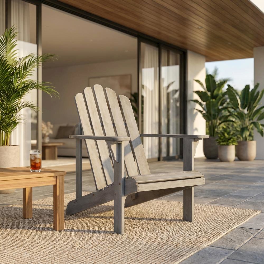 Stylish Grey Wash Eucalyptus Adirondack Chair For Outdoor Comfort. Picture 2
