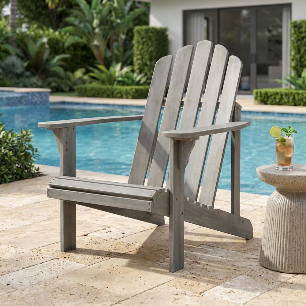 Stylish Grey Wash Eucalyptus Adirondack Chair For Outdoor Comfort. Picture 3