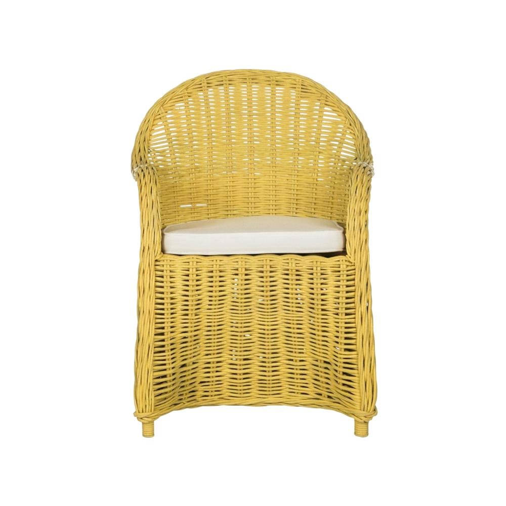 Outdoor White Rattan Wicker Club Chair With Armrests And Cushioned Seat. Picture 4