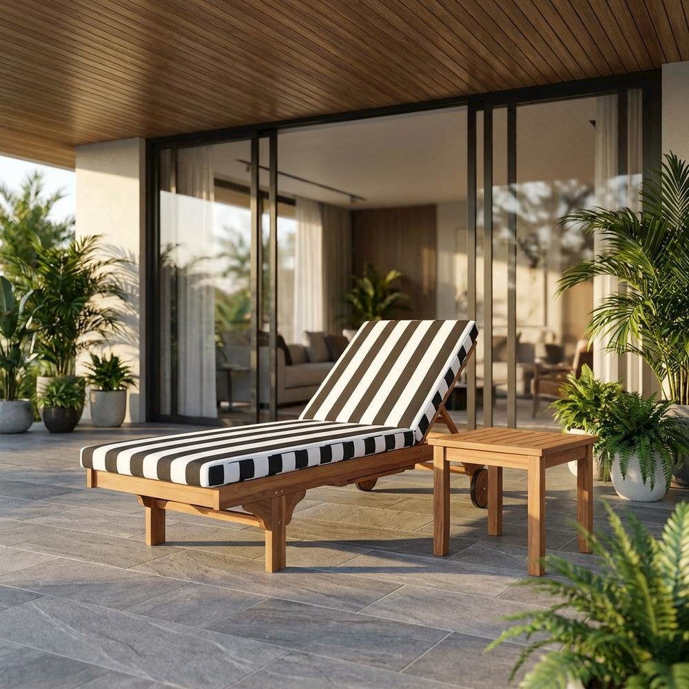 Outdoor Lounge Chair With Side Table In Eucalyptus And Silver Metal. Picture 2