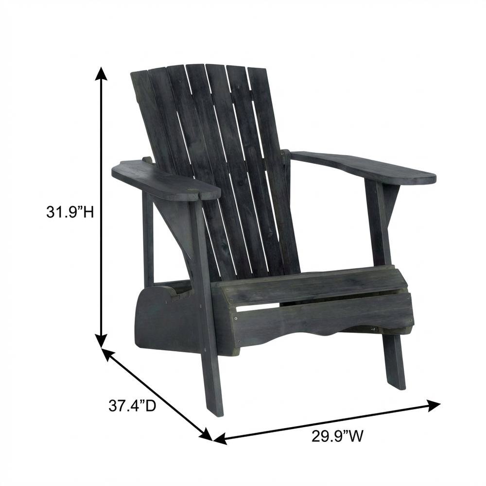 Dark Slate Grey Acacia Wood Adirondack Chair With Silver Metal Accents. Picture 7
