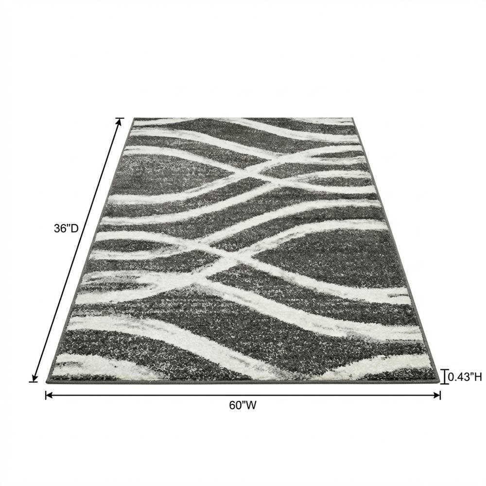 Charcoal and Ivory Area Rug, Power Loomed Polypropylene Pile, Small Rectangle. Picture 7