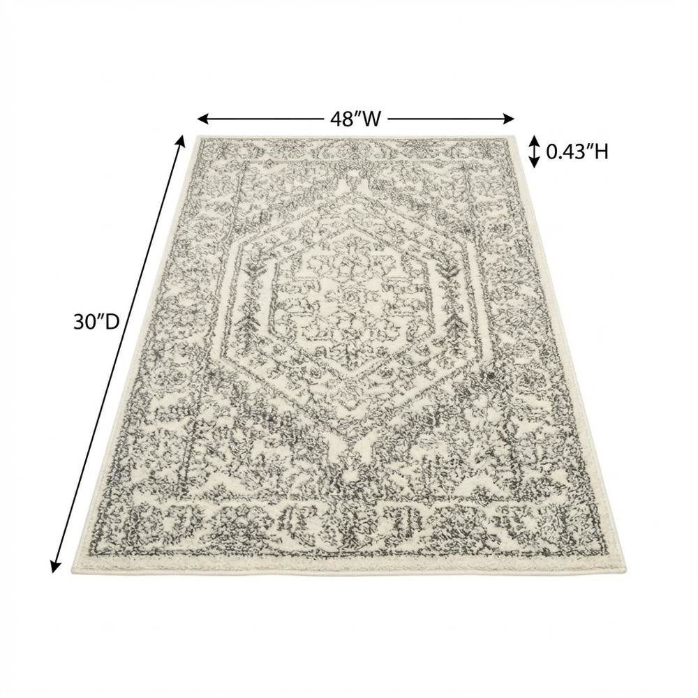 Ivory and Silver Area Rug with Power Loomed Polypropylene Pile for Accent Spaces. Picture 7