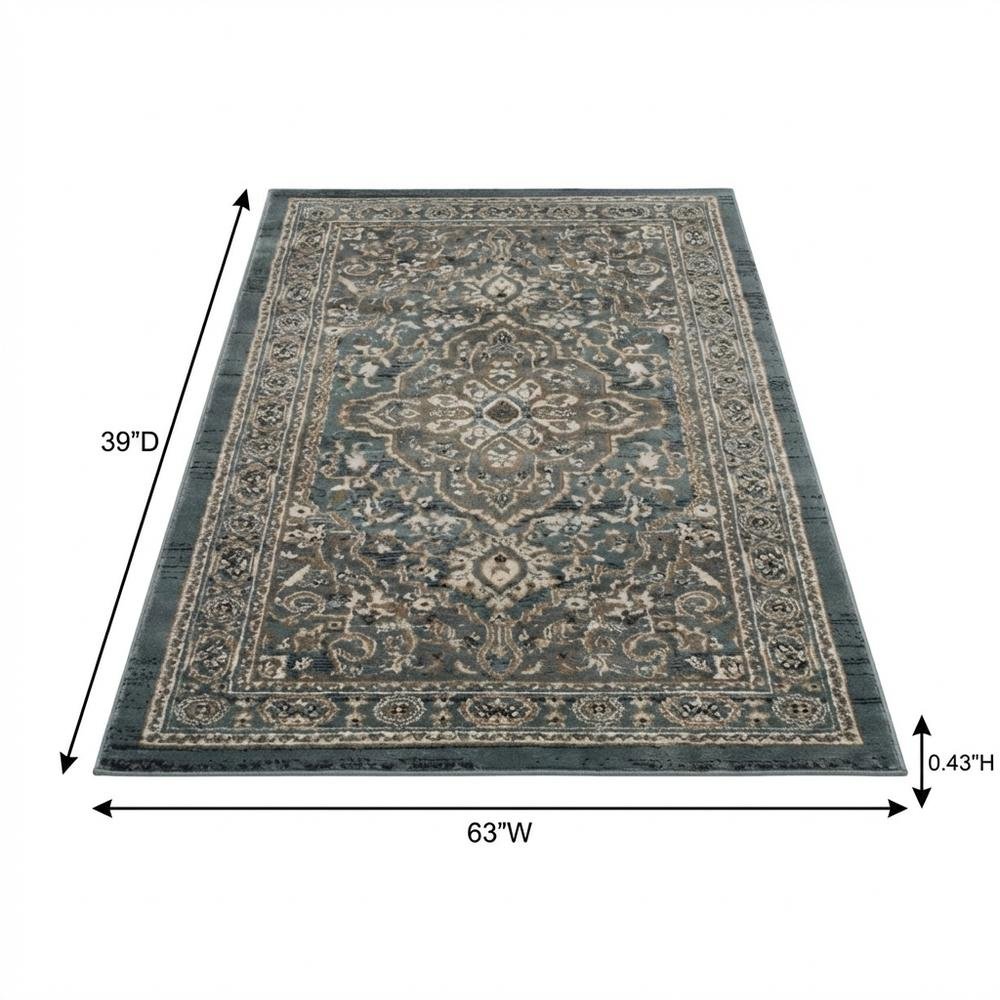 Teal / Grey Area Rug, Power Loomed, Jute Backing, Rectangle Style. Picture 7