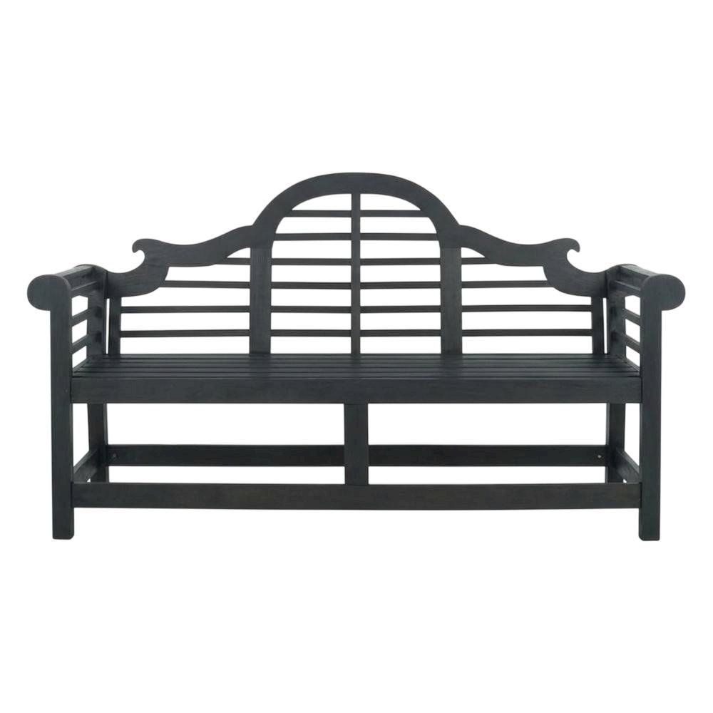 Dark Slate Grey Acacia Bench with Galvanized Steel Frame for Outdoor Use. Picture 3