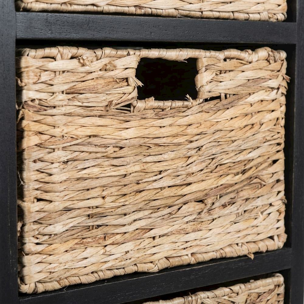 Black 5-Tier Wicker Basket Storage Tower, Wood Frame, Vertical Design. Picture 6