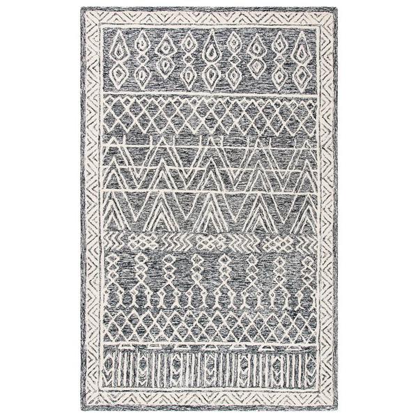 Abstract, IVORY / BLACK, 6' X 6' Square, Area Rug, ABT558A-6SQ. Picture 1