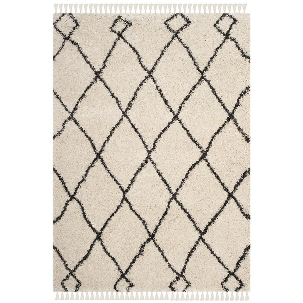 MOROCCAN FRINGE SHAG 200, CREAM/CHARCOAL, 6'-7" Square, Area Rug, MFG241B-7SQ. Picture 1