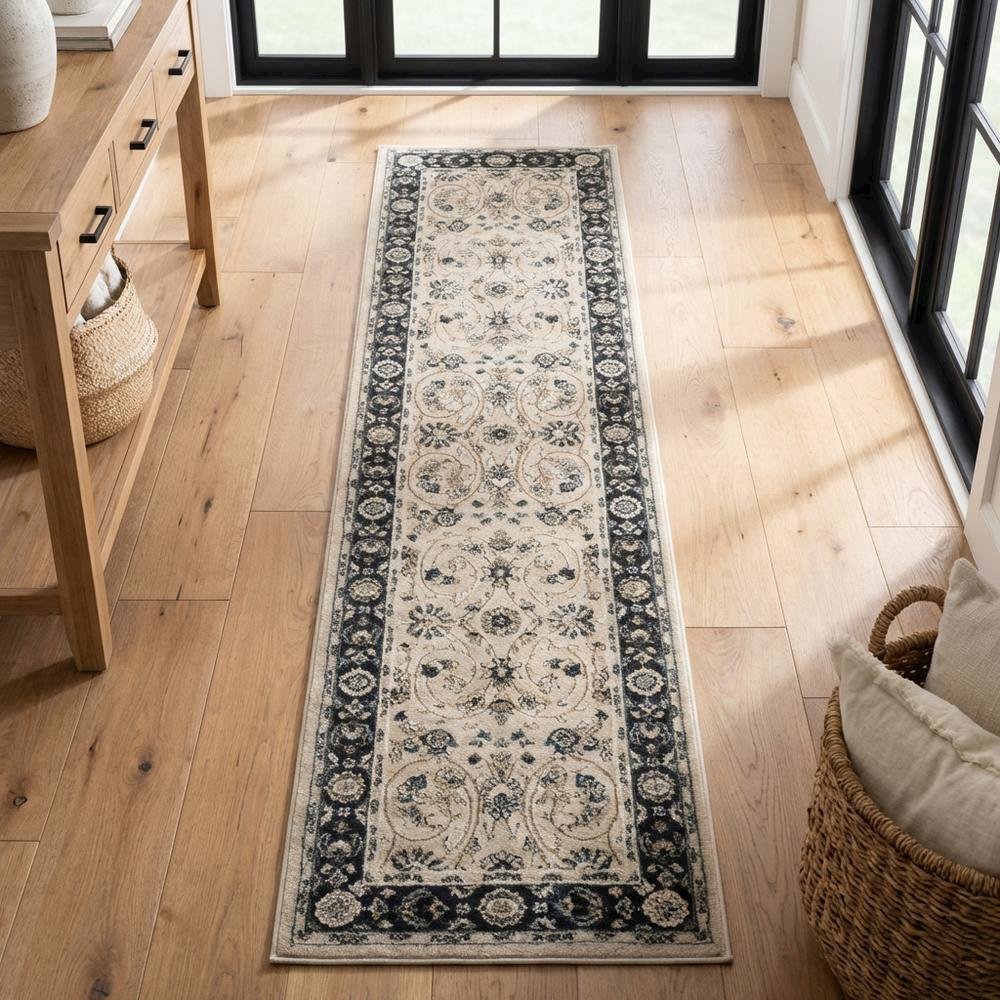 Light Beige / Anthracite Area Rug with Power Loomed Polypropylene Construction. Picture 3