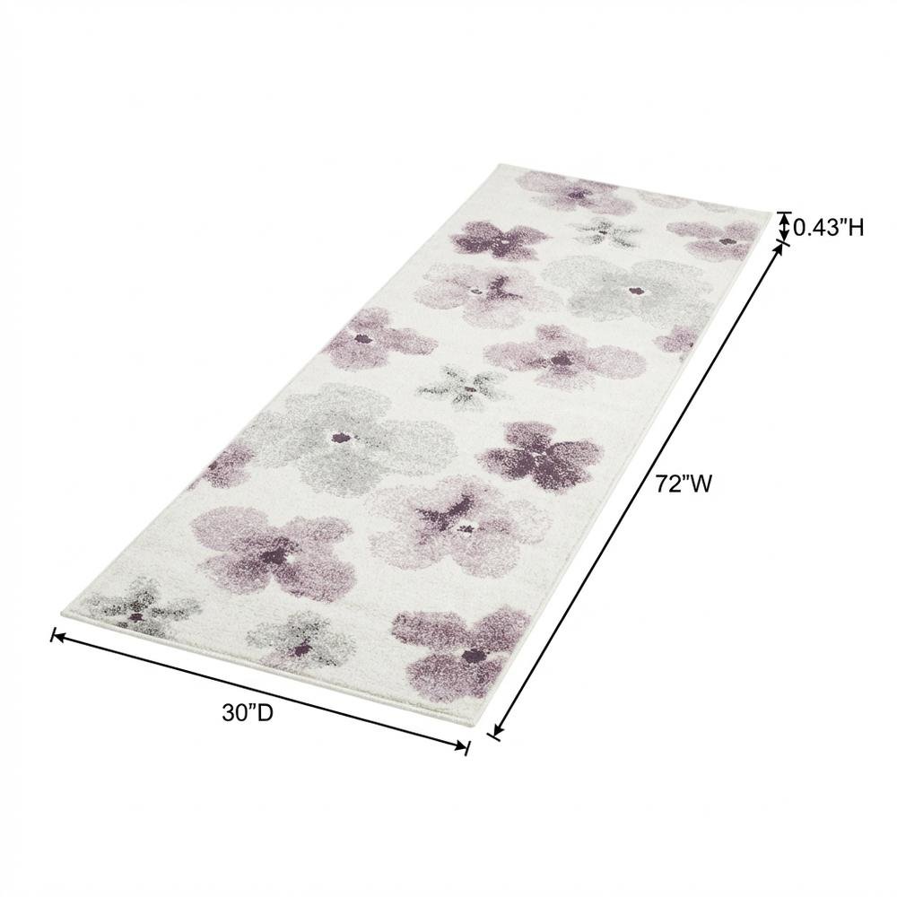 Ivory and Purple Area Rug with Power Loomed Polypropylene Pile Runner Style. Picture 7