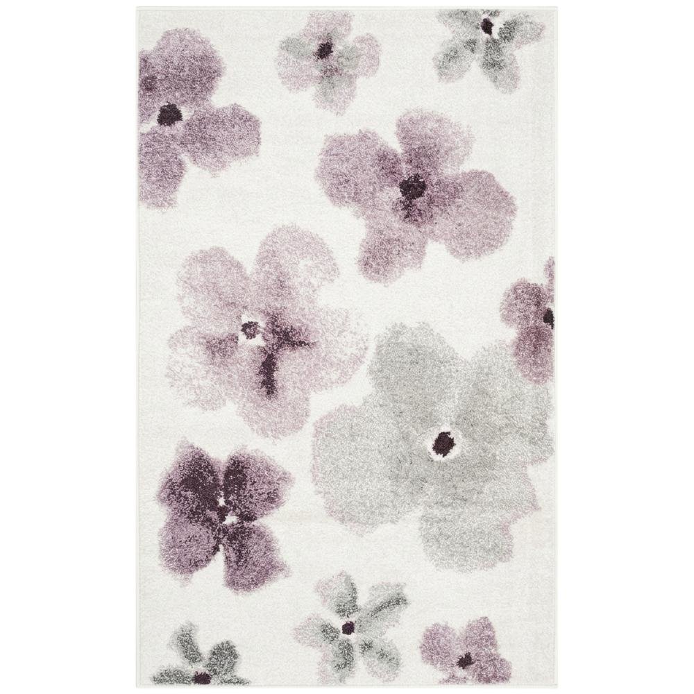 Ivory and Purple Area Rug with Power Loomed Polypropylene Pile, Rectangle Design. Picture 4