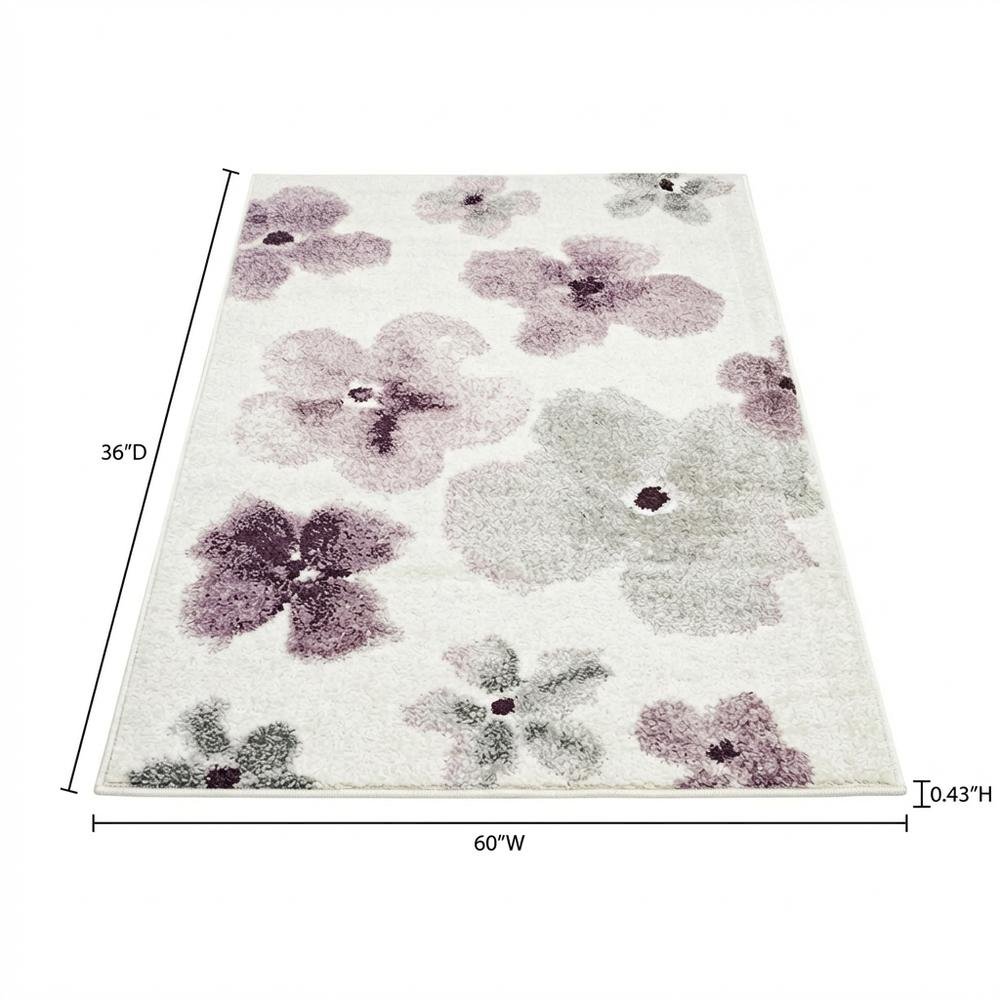 Ivory and Purple Area Rug with Power Loomed Polypropylene Pile, Rectangle Design. Picture 7