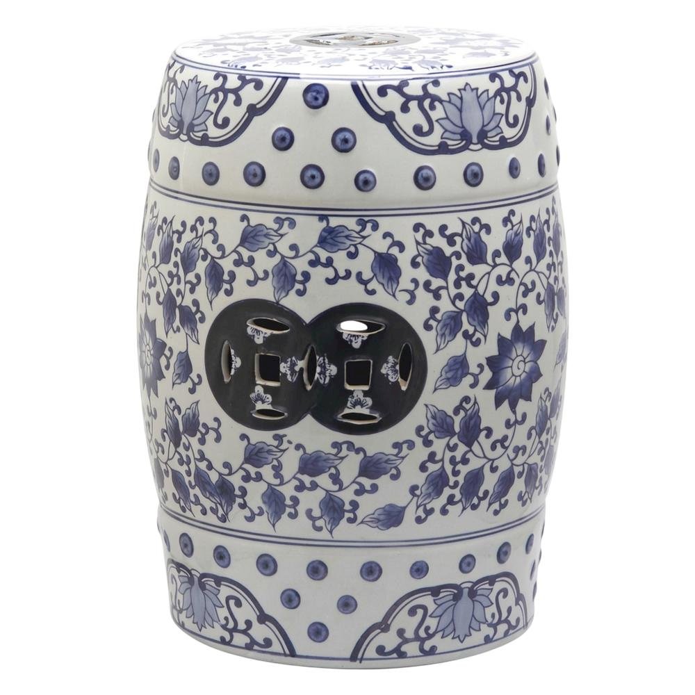 Ceramic Decorative Garden Stool With Blue And White Glazing For Outdoor Spaces. Picture 1