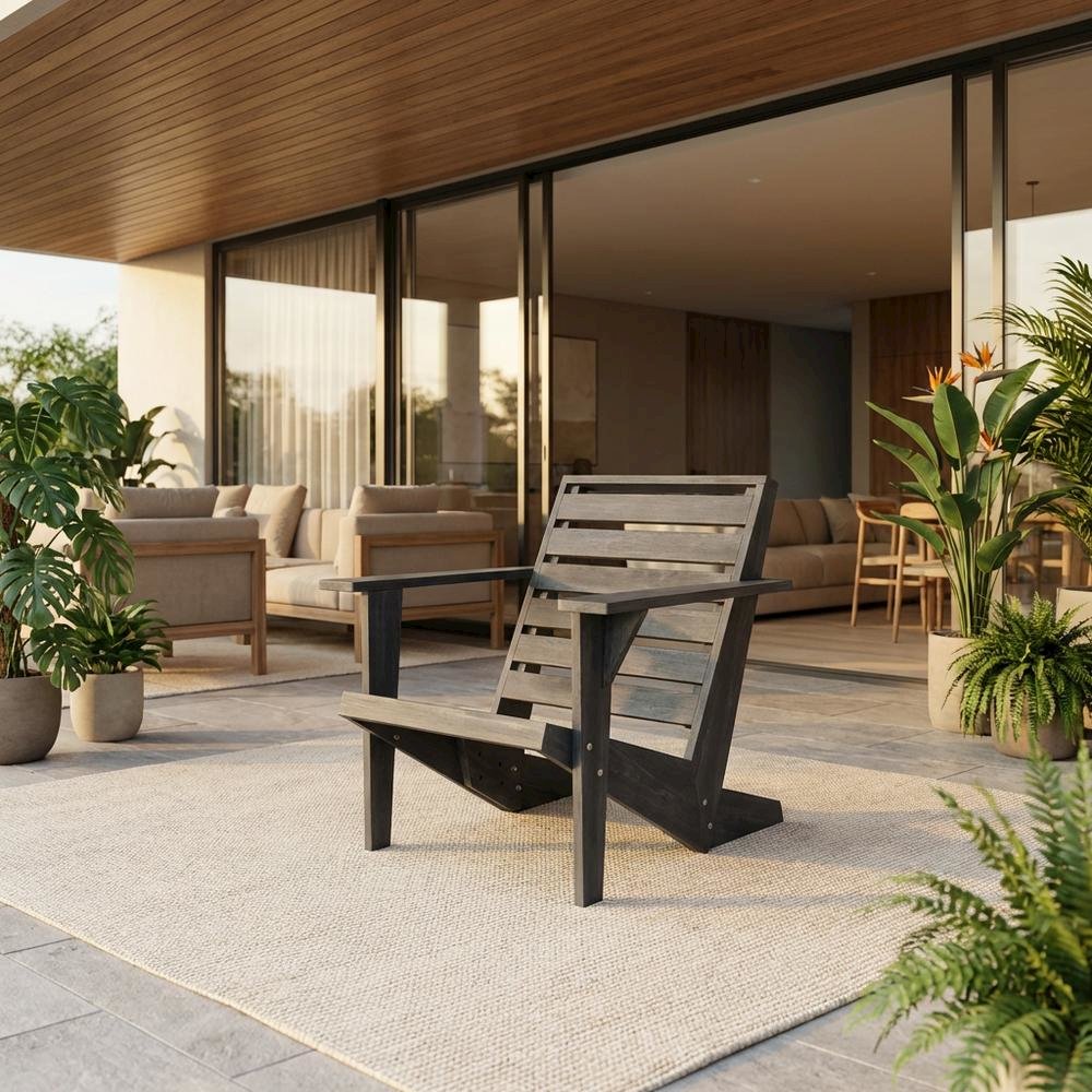 Dark Slate Grey Acacia Adirondack Chair with Stain Finish, Comfortable Seating. Picture 2