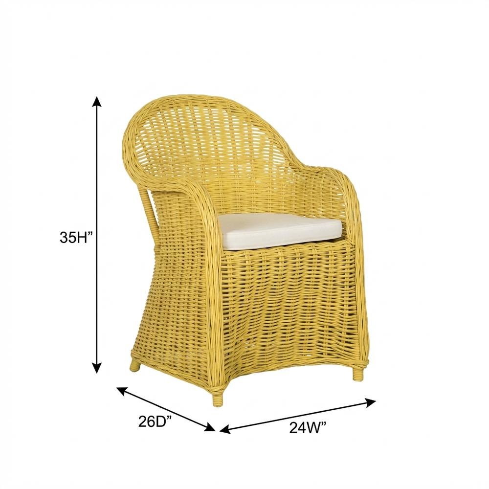 Outdoor White Rattan Wicker Club Chair With Armrests And Cushioned Seat. Picture 7