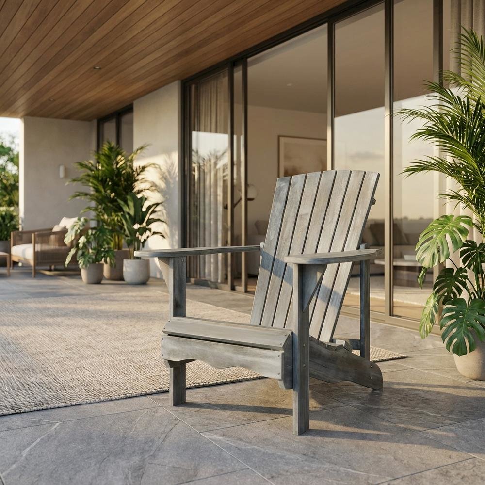 Acacia Wood Adirondack Chair With Ash Grey Finish And Galvanized Steel Hardware. Picture 2