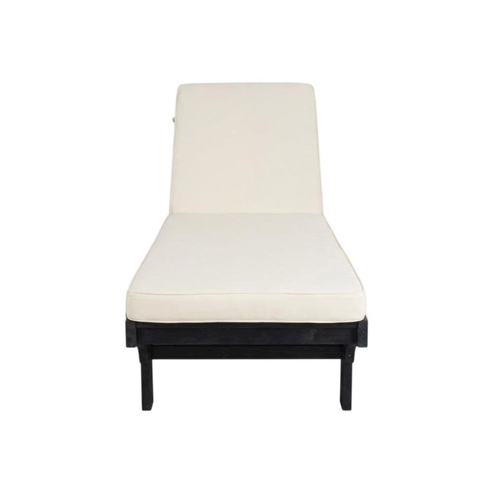 Outdoor lounge chair with side table in eucalyptus wood and black finish. Picture 4