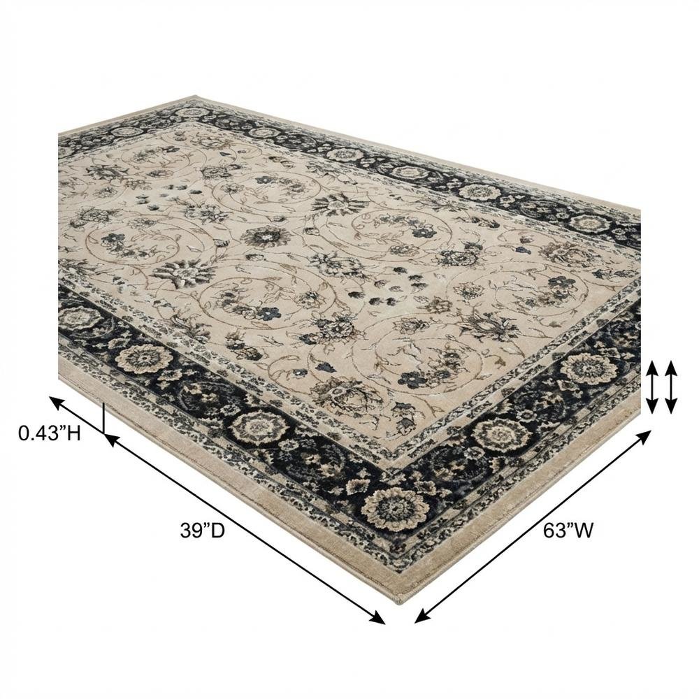 Light Beige and Anthracite Area Rug with Power Loomed Polypropylene. Picture 7