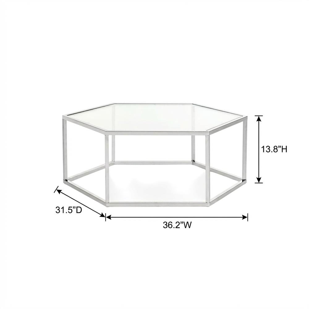 Chrome and Glass Coffee Table with Metal Frame and Modern Design. Picture 7