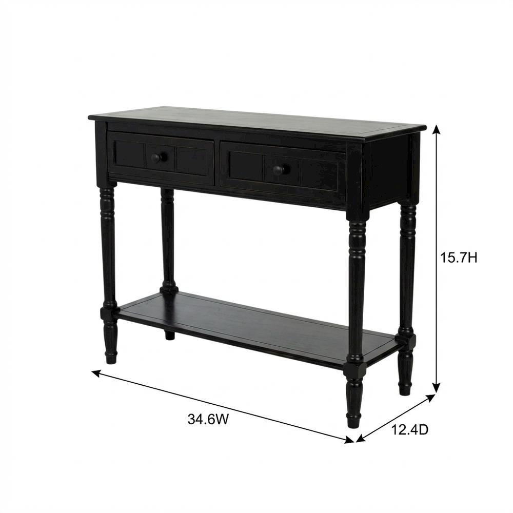 Black wooden console table with two drawers and sleek design. Picture 7