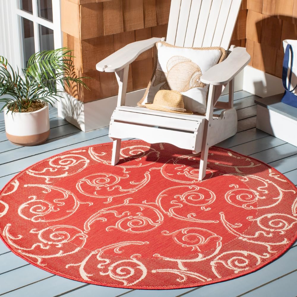 COURTYARD, RED / NATURAL, 5'-3" X 5'-3" Round, Area Rug, CY2665-3707-5R. Picture 1