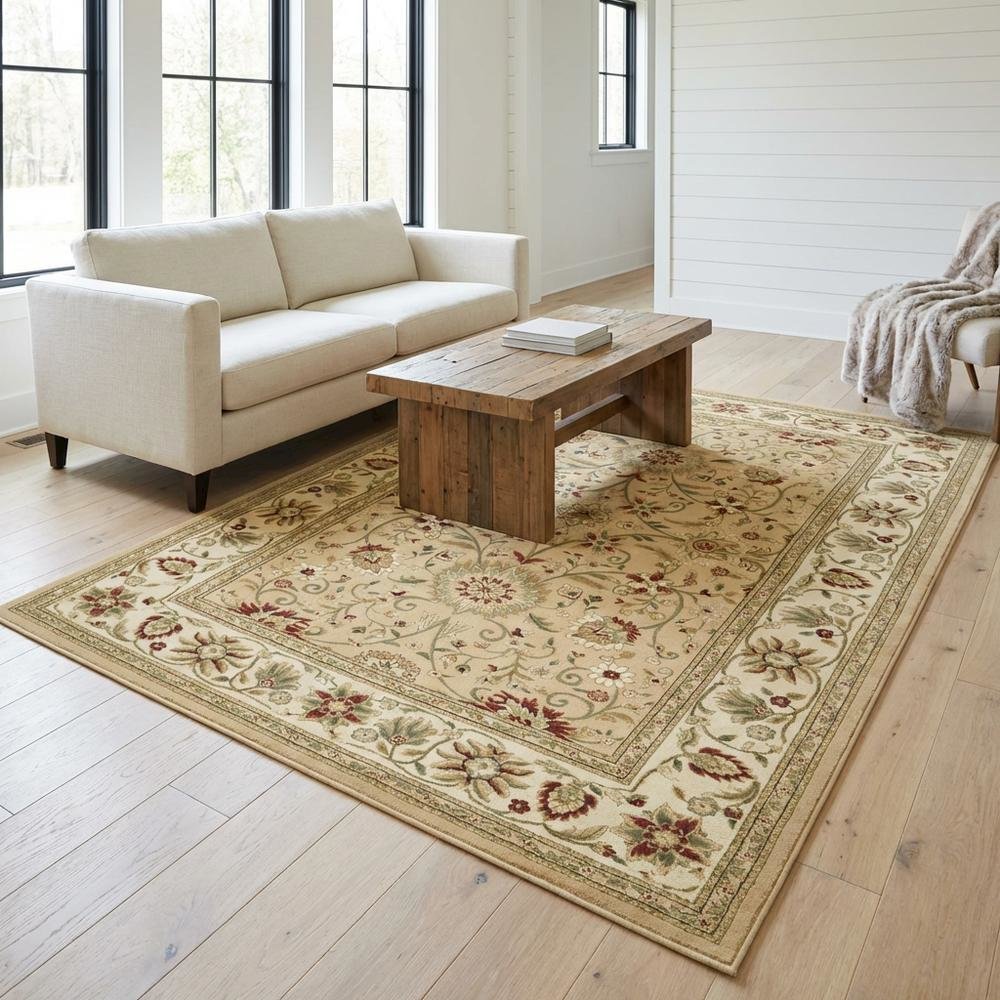 Beige Ivory Area Rug with Power Loomed Polypropylene Pile and Jute Backing. Picture 2
