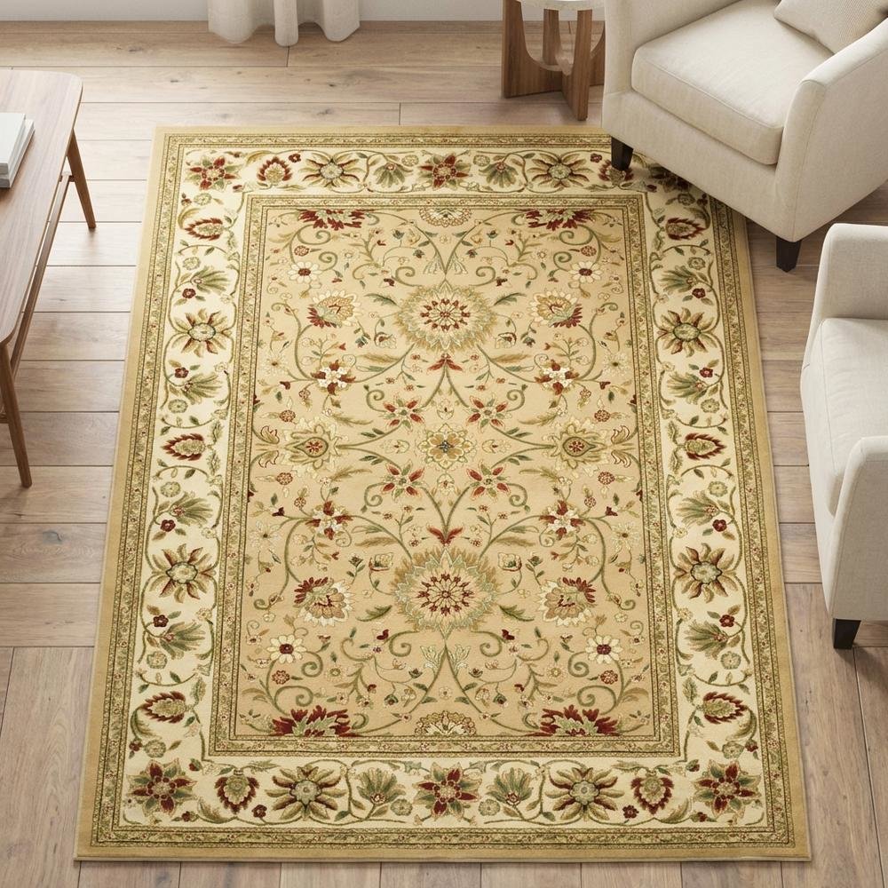 Beige Ivory Area Rug with Power Loomed Polypropylene Pile and Jute Backing. Picture 3