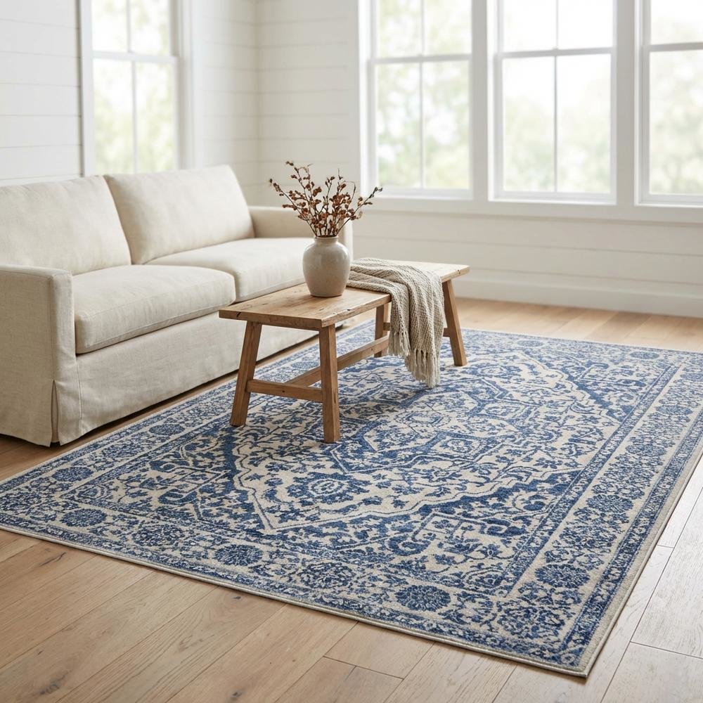 Navy and Light Grey Area Rug, Power Loomed Construction, Jute Backing, Rectangle. Picture 2