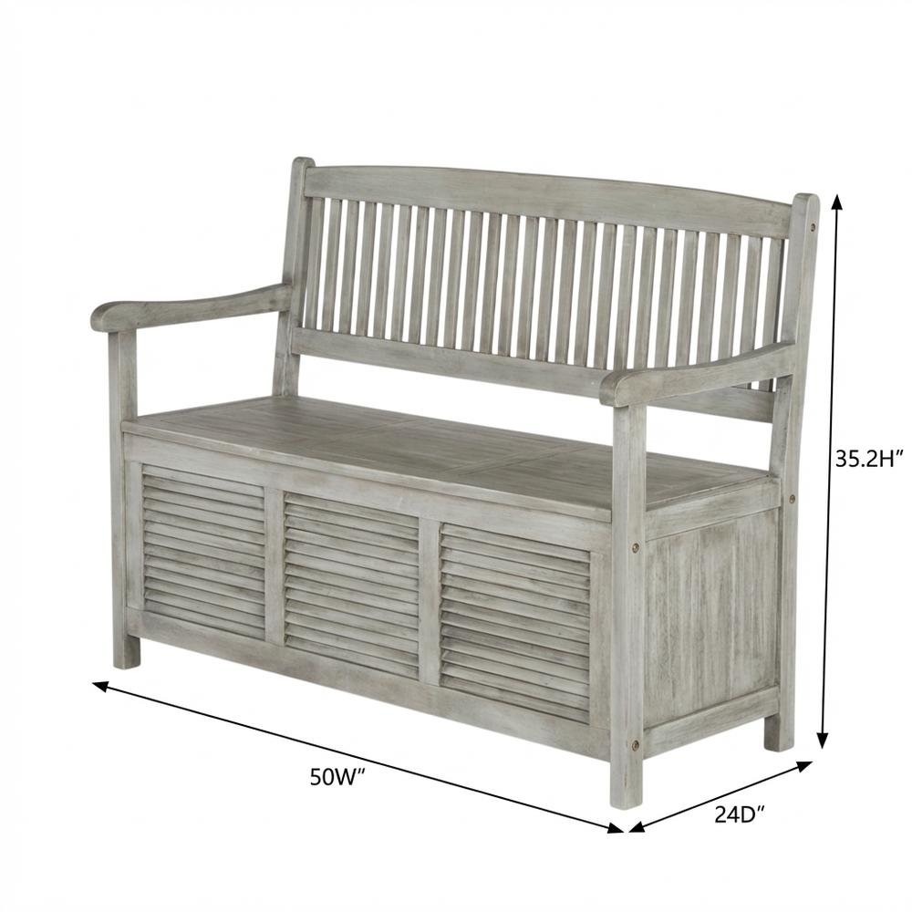 Outdoor Storage Bench In Grey Acacia With Galvanized Steel Frame. Picture 7